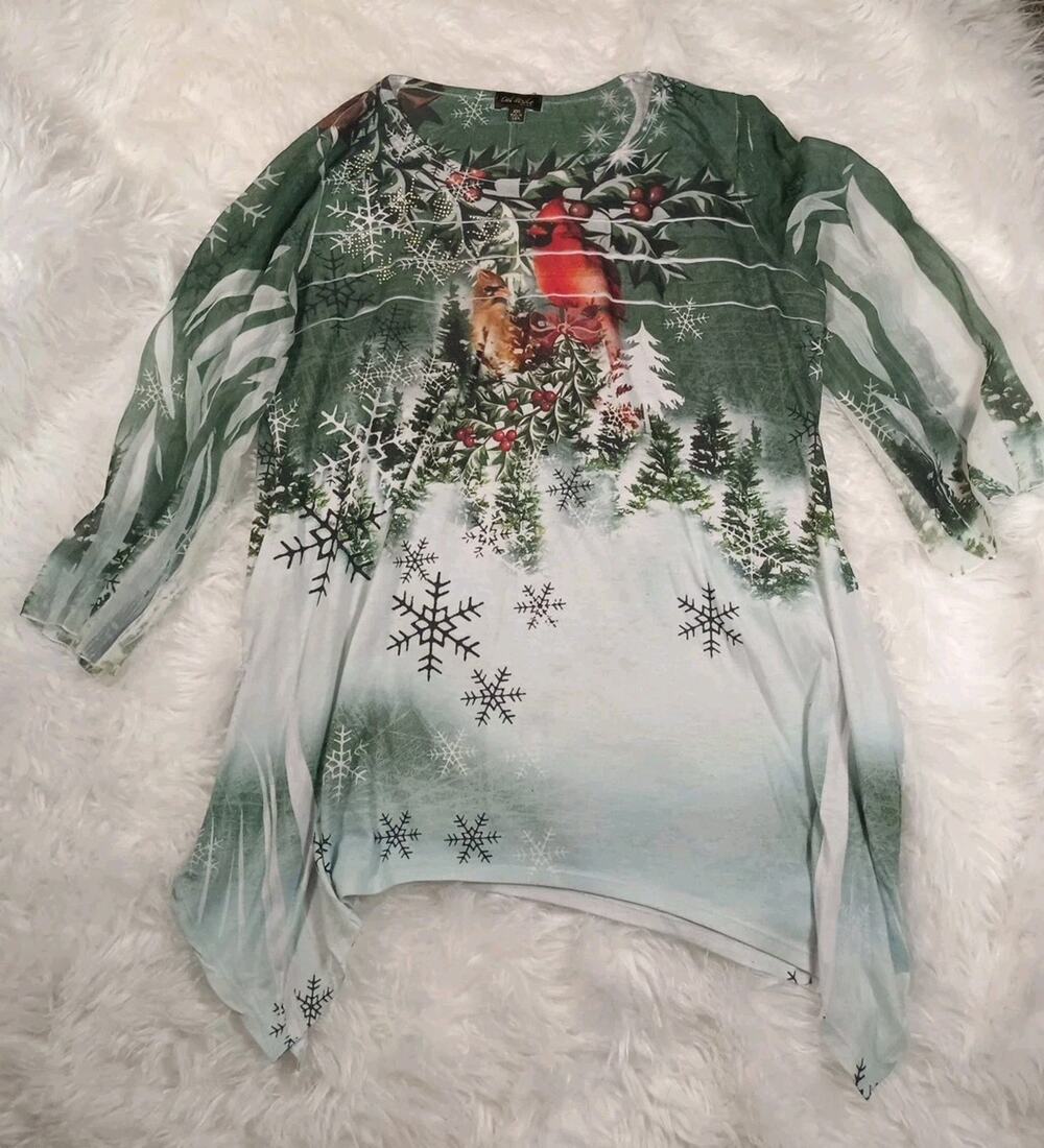 VTG Cal Style Cardinals Graphic Top 2XL USA Made Festive Bird Pullover